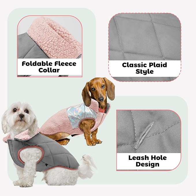 EMUST Dog Feece Jacket, Soft Dog Vest Warm Cold Weather Coats for Small Medium Dogs Boy or Girl for Fall Winter, Pink, L