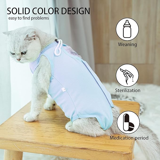 Kitten Onesies,Cat Recovery Suit for Abdominal Wounds or Skin Diseases,After Surgery Wear Anti Licking Wounds,Breathable E-Collar Alternative for Cat Blue M