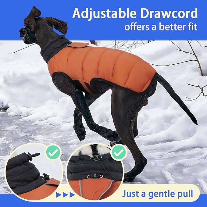 MIGOHI Lightweight Dog Coat, Windproof Dog Jacket, Puffer Jacket for Large Dogs, Padded Vest with Reflective Strips, Warm Snow Vest in Cold Weather, Easy On Hook & Loop Belly, Caramel, XL