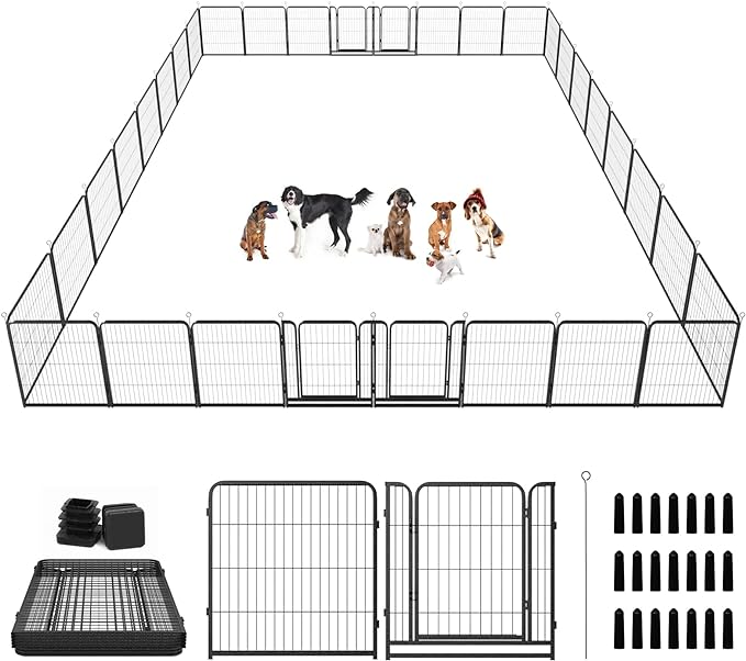 Dog Playpen Outdoor Extra Wide 32 Piece Panels Heavy Duty Dog Fence 32" Height Anti-Rust with Doors Portable for RV Camping Yard, Total 84FT, 561 Sq.ft, Snowy Black