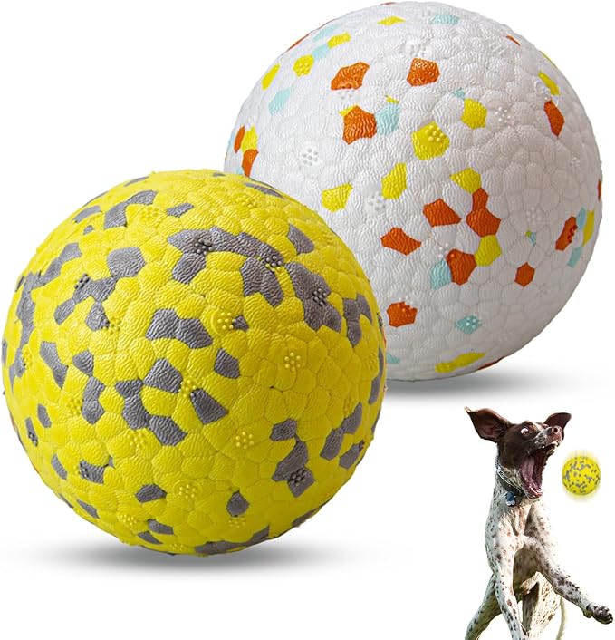 2Pcs Super Bouncy Dog Balls, Fun Indestructible Tennis Balls for Aggressive Chewers, Durable Floating Fetch Toys for Medium and Large Dogs with Lifetime Replacement