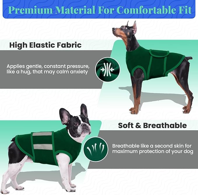 MIGOHI Dog Anxiety Relief Coat,Comfort Anxiety Vest for Dogs,Adjustable Dog Anxiety Calming Wrap for Fireworks,Thunderstorm,Travel,Separation,Anxiety Jacket for Small Dogs,XS,Green