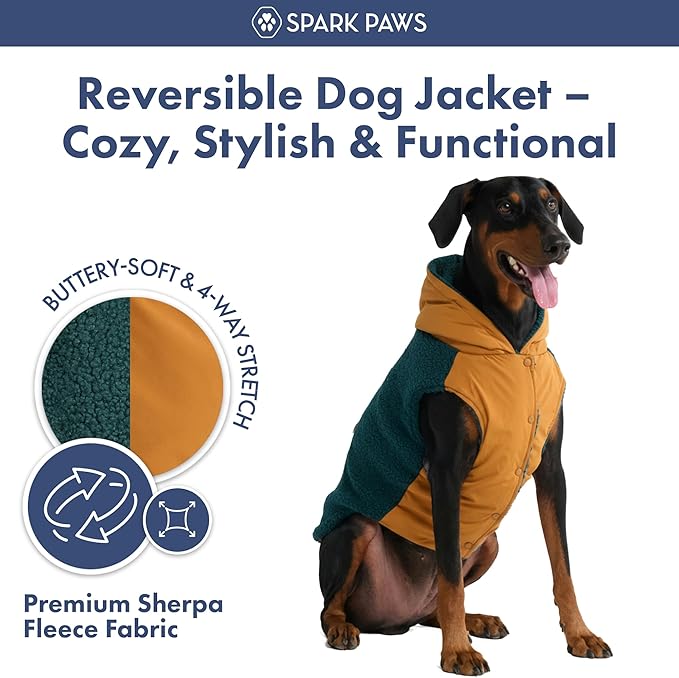 Spark Paws Reversible Dog Sweater, Sherpa Vest with Warm Fleece Lining, Warm Coat for Winter, Suitable for Small Medium, Large, XL XXL Dogs - Orange and Green - 2XL