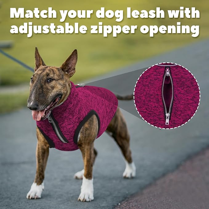 ROZKITCH XXXXL Dog Sweater, Turtleneck Jacket with Fleece Lining, Knit Pet Coat for Giant Dogs with Zipper Opening for Harness, Adjustable Neck Reflective Pet Jacket Rosered 4XL