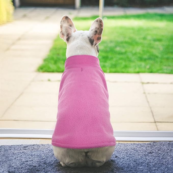 FUAMEY Dog Fleece Vest for Small Dogs,Warm Stretchy Dog Sweatshirts Pullover with Leash Hole Dogs Sweater Soft Pet Turtleneck Cozy Pet Vest Lightweight Sleeveless Pink XS