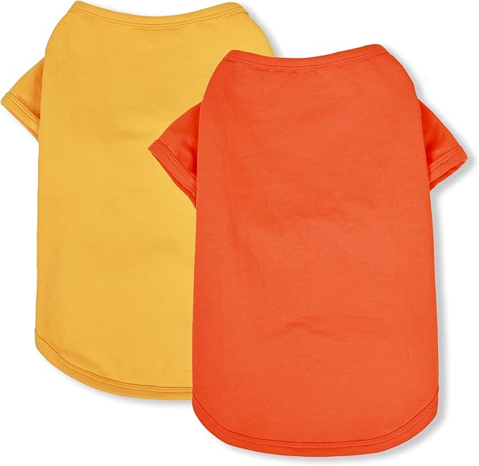 Koneseve Dog Shirts Breathable Cotton Dog Clothes Stretchy T-Shirt for Small Medium Large Dogs Cat Shirt Soft Puppy Outfit Kitten Apparel Pet Pullover Tee Blank Sweatshirt 2-Pack Yellow & Orange L