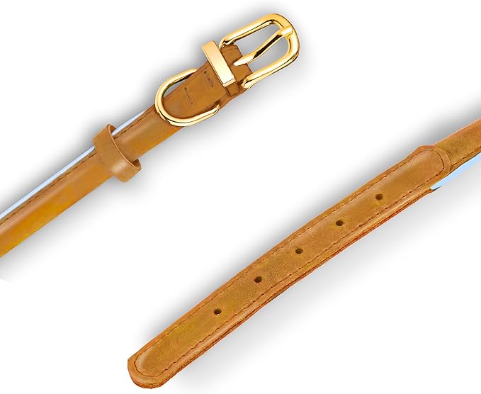 OOPSDOGGY Reflective Rolled Leather Dog Collar Adjustable Soft Padded Pet Collar for Small Medium Large Breed Dogs (Camel, L, 14"-18")