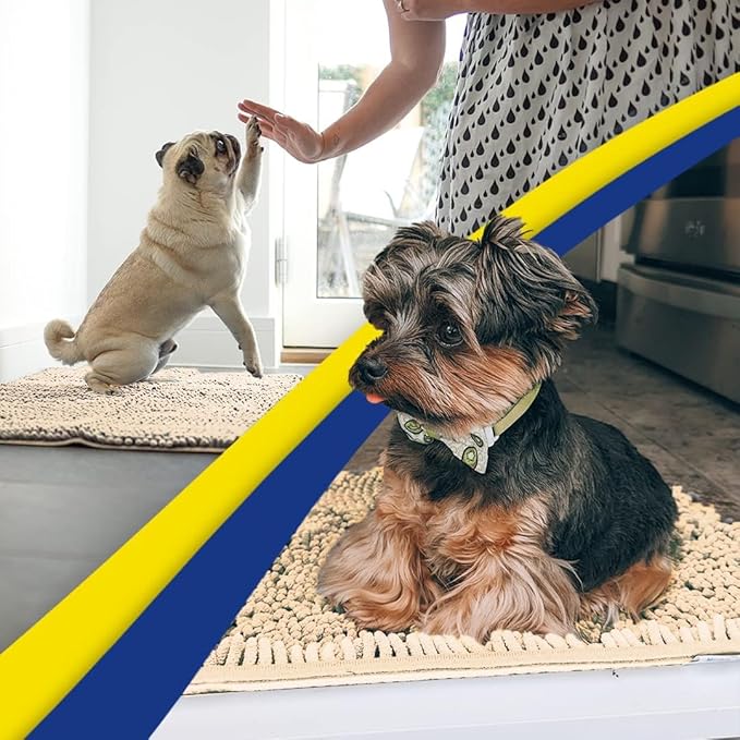Muddy Mat® Original Dog Door Mat for Muddy Paws, Super Absorbent Microfiber, Non-Slip Washable Pet Rug, Quick Dry Chenille Entryway Carpet, Machine Washable Indoor Outdoor mat, Beige 24"x120"