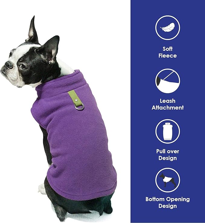 Gooby Fleece Vest Dog Sweater - Lavender, Medium - Warm Pullover Fleece Dog Jacket with O-Ring Leash for Small to Medium Dogs