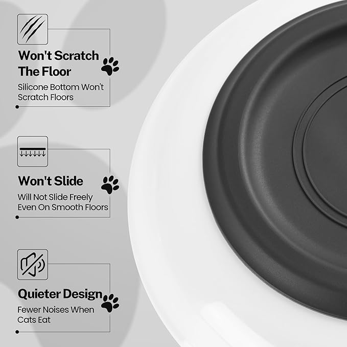 Cat Food Bowls, Whisker Friendly Ceramic Cat Bowls with Nonslip Silicone Bottom, Pack of 3 Quiet Cat Dishes and Plates for Feeding Indoor Cats, Kittens and Small Dogs(Fishbone)