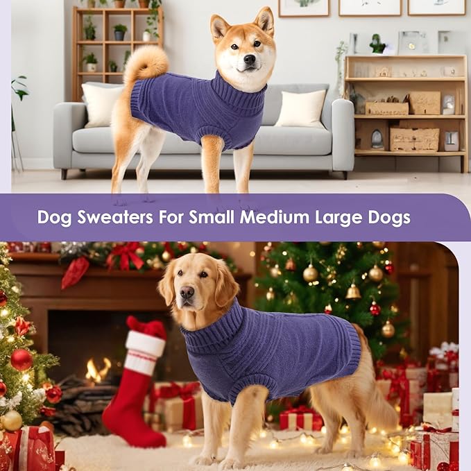 Dog Sweaters for Large Dogs Male Female Pet Knitwear Classic Puppy Warm Pullover Turtleneck Cold Weather Clothes for French Bulldog(GrayishBlue, L)