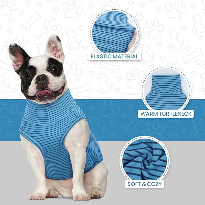ROZKITCH Dog Turtleneck Sweater, Ultra-Soft Stretch Fleece Vest for Medium & Large Dogs, Cold Weather Apparel for Outdoor Adventures BlueStripe 2XL