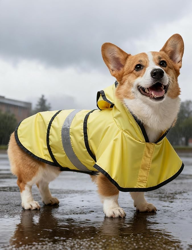 Dog Raincoat Jacket Adjustable Hooded Poncho Lightweight Waterproof Clothes with Strip Reflective Pet Rain Coat for Small to X-Large Dogs
