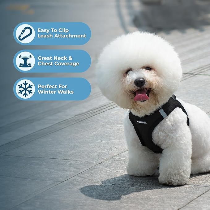 Best Pet Supplies - All Weather Mesh / Plush, Reflective, No Pull Harness for Small, Medium Dogs, Cats - Secure with Hook & Loop Fastener, Buckle, Double D-Rings - Black Plush, XS