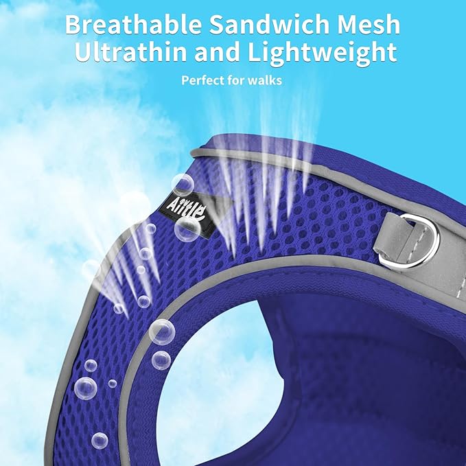 AIITLE Escape Proof Dog Harness - Step in Adjustable Dog Harness No Choke Over with Breathable Mesh and Quick-Release Buckle for Summer- Outdoor Walking, Camping for Medium Dogs Royal Blue XL