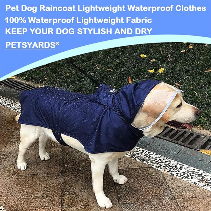 Pet Raincoat Packable Hooded Dog Rain Jacket Reflective Strips Lightweight Adjustable Poncho for Small Medium Large Dogs Blue XS