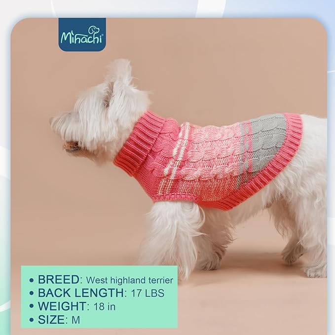 Mihachi Medium Dogs' Pink Turtleneck Sweater - Soft, Warm Knit Dog Coat with Leash Hole for Cold Weather, Fits Large, Cat or Puppy