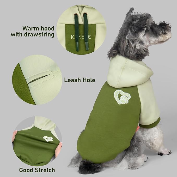 KYEESE Dog Hoodie Stretchy Warm Pet Clothes Comfort Cat Sweater Dogs Winter Coat for Cold Weather Pet Sweatshirt with Drawstring Soft Dog Clothes for Small Dogs Cat Coat with Leash Hole