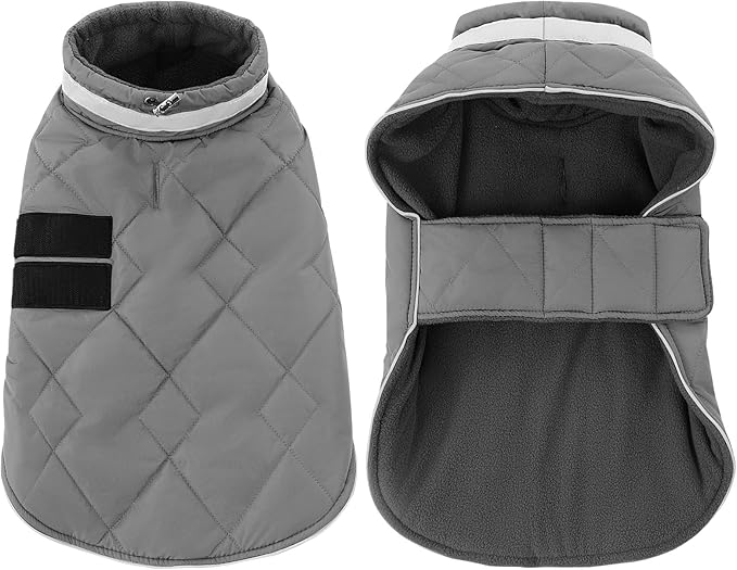 Dog Winter Coat Warm Padded Puppy Jacket Windproof Water Resistant Clothes for Small Medium Large Pets Christmas Sweater Outfit Vest(Grey, 2XL)