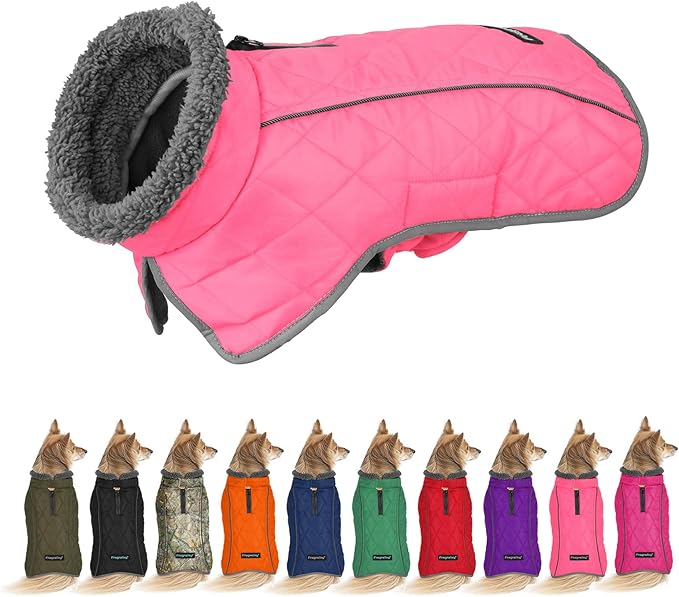 Fragralley Dog Coat Large, Waterproof Dog Jacket with Warm Fleece Lining, Adjustable Reflective Dogs Winter Coat, Turtleneck Pet Coats for Cold Weather (Pink XL)