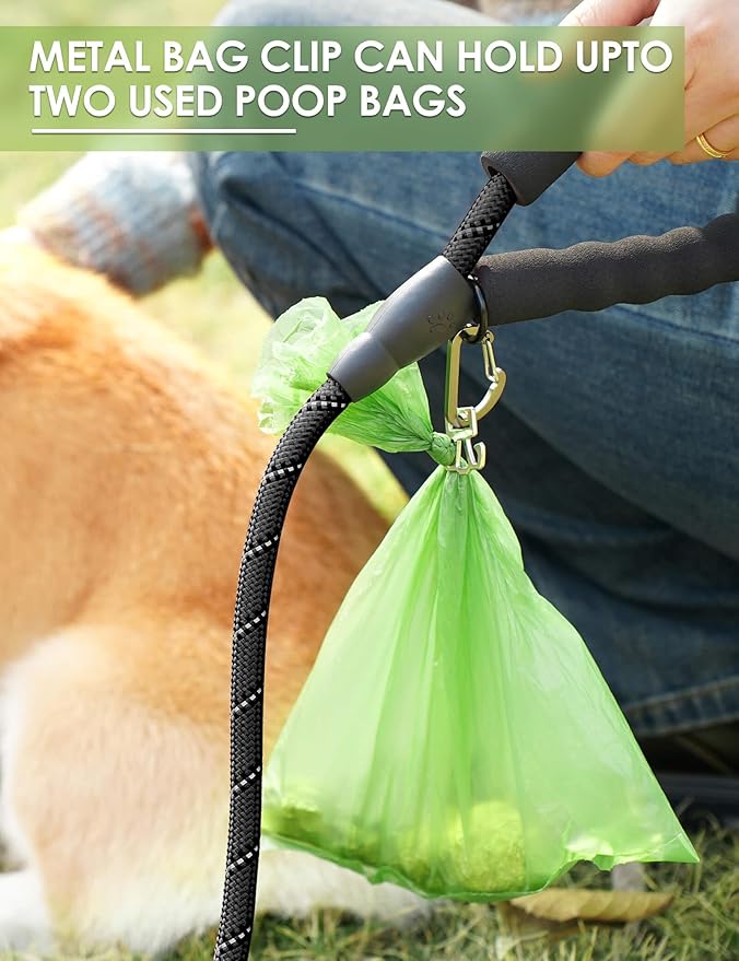 Gobeigo Dog Poop Bag Holder for Leash, Large Opening for Easy Pull Out, Doggy Poo Bag Dispenser with Used Waste Bag Carrier Suitable for Any Retractable Leash with 15 Unscented Bags (Army Green)
