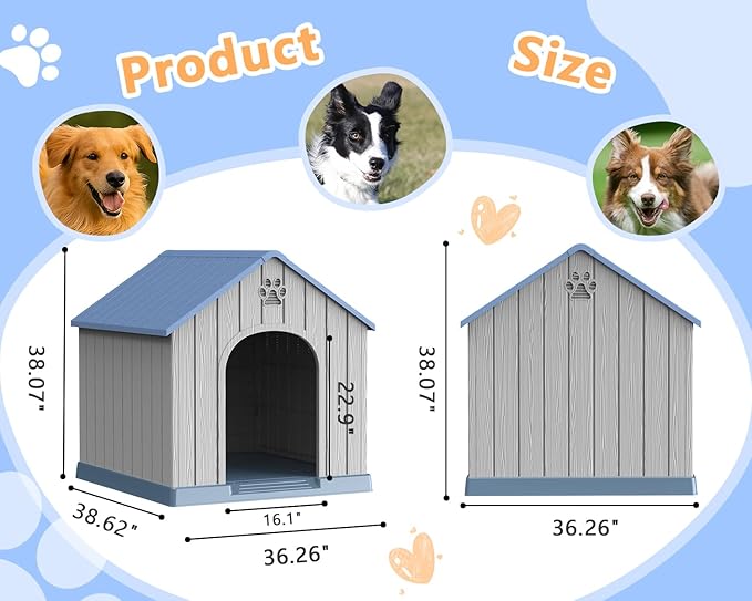 EasyUp Dog House Outdoor Indoor,Dog Kennel Weatherproof Resin Shelter with Air Vents and Elevated Floor for Small Medium Large Dogs,Easy Clean and Assemble(38.62 * 36.26 * 38.07in,Coffee)