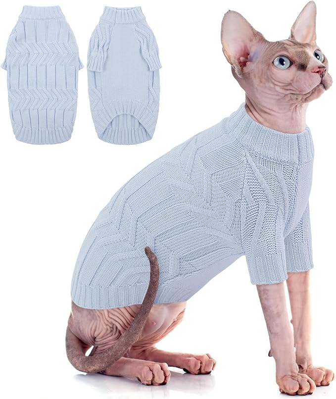 ASENKU Cat Sweater Soft Warm Puppy Clothes Knitwear for Kittens & Small Dogs, Thick Knitted Sweater for Sphynx Hairless Cats Teacup Chihuahua and Extra Small Dogs (Blue, M)