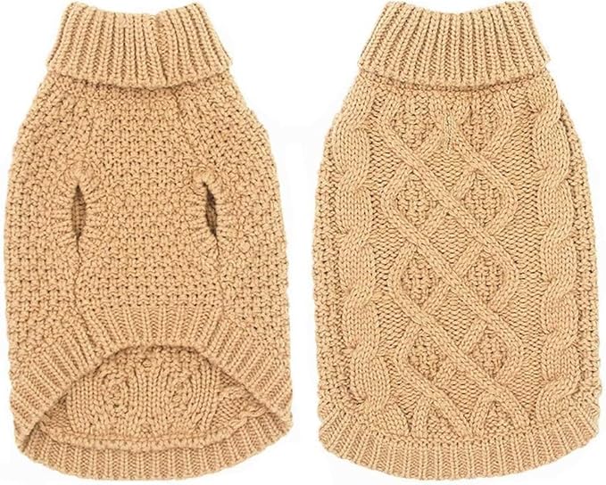 Mihachi Turtleneck Dog Sweater - Winter Coat Apparel Classic Cable Knit Clothes with Leash Hole for Cold Weather, Ideal Gift for Pet in New Year Beige 3XL