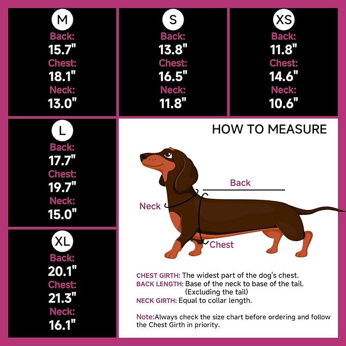 DORA BRIDAL Dachshund Coat, Fleece Lined Dog Winter Coat, Warm Dog Coats with Reflective Strips, Adjustable Waterproof Pet Jacket Clothes, XL