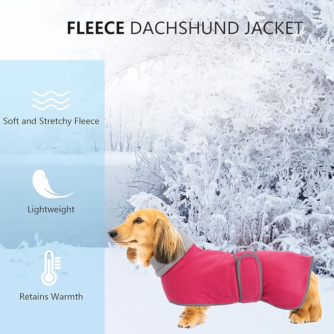 Geyecete Dachshund Sweaters for Dogs - Perfect Winter Coat with Padded Fleece Lining and High Collar - Dog Snowsuit with Adjustable Bands - Pink - S
