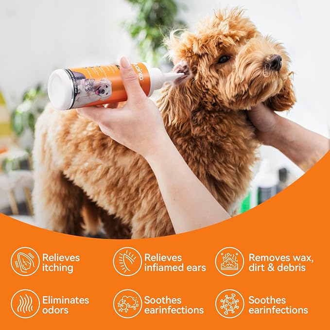 Ear Cleaner for Dog & Cats, Dog Ear Drop and Infection Treatment, Dog Ear Cleaning Solution- Cleaning,Soothing and Deodorizing Itchy Ears 4oz