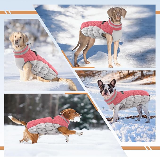 Dog Jackets for Large Dogs, Large Dog Winter Coat, Pet Cold Weather Coats, XXXL Pet Jacket with D-Ring, Waterproof Coat with Back Zipper,Snowsuit Labrador German Shepherd Doberman,Pink,XXXL