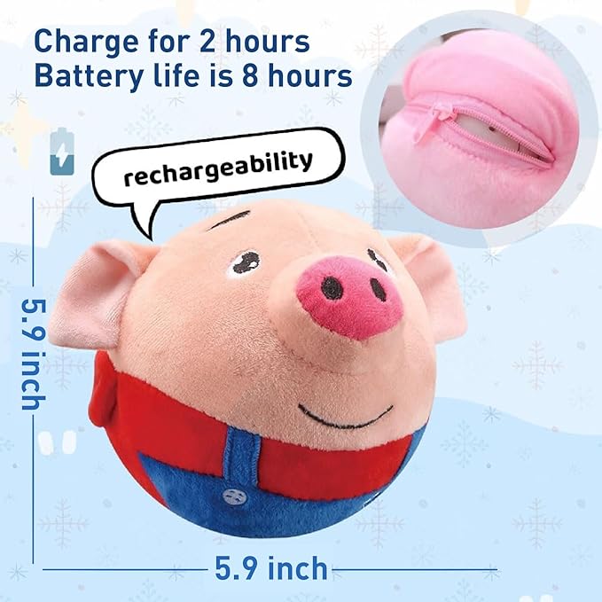 Active Moving Pet Plush Toy, Interactive Dog Toys, Squeaky Moving Dog Ball Toy, Dog Toys to Keep Them Busy, Washable Cartoon Pig Plush Sound Electronic Dog Toy, Small Plush Sound Toys for Dogs