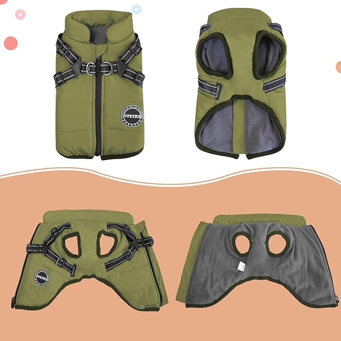 Dog Winter Coat,Warm Jacket Paded Fleece Dog Vest with Built in Harness,Waterproof Windproof Reflective Cozy Adjustable Snow Pet Coat Clothes with Zipper for Small Medium Large Dogs