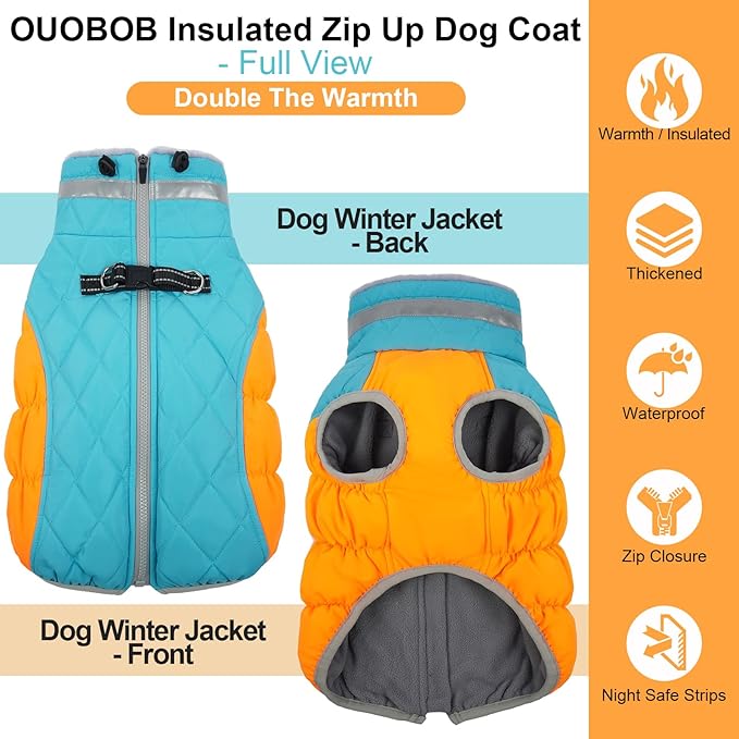 Warm Dog Coats for Large Dogs, Waterproof Dog Jacket with Harness Built in, Zipper Clousure, Fleece Lining, Turtleneck, for Cold Weather, Snowsuit for German Shepherd, Weimaraner, Labrado XXXL