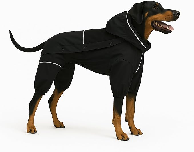 LOVELONGLONG Waterproof Dog Raincoat with Removable Hood – Outdoor Full Body Dog Jacket, Windproof Snowproof Shell Suit – All Season Pet Rain Gear Black M