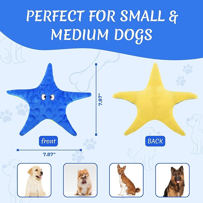 Squeaky Starfish Dog Toy for Small Medium Dogs - Chew Toy, Machine Washable and Anxiety Relief Gift