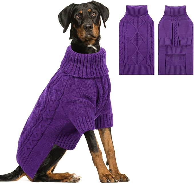 ASENKU Knitted Dog Sweater,Pullover Big Thermal Dog Winter Sweater,Turtleneck Doggy Sweaters for Large Medium Dogs Boy Girl,Warm Pet Sweatshirt for Beagle,Corgi,XL