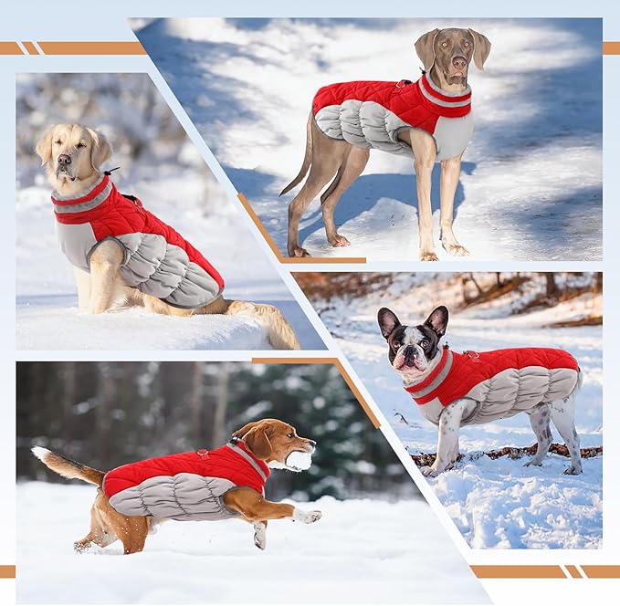 Dog Coats for Large Dogs,XL Dog Coat,Warm Fleece Winter Coat with D-Ring,Back Zipper Pet Jacket for Large Dogs,Waterproof Pet Snow Jacket Clothes Snowsuit Beagle Corgi Border Collie,Red,XL