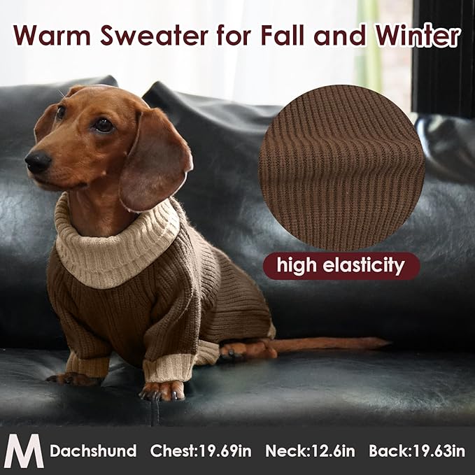 Large Dog Sweater, Soft Cable Knit Sweater with Harness Hole, Warm Christmas Sweaters for Dogs Male Female, Fall Winter Pet Pullover Holiday Costume for Dachshund French Bulldog Terrier Brown L