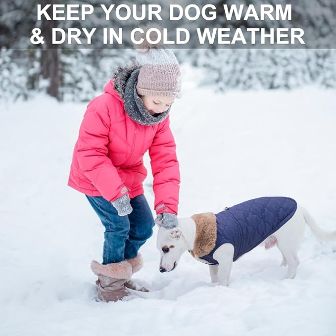 BEAUTYZOO Winter Dog Coat with Harness Built in, Warm Dog Puffer Jacket Vest Padded Fleece Cold Weather Coats Windproof Waterproof Snow Jackets Clothes for Small Medium Puppy, Blue XS