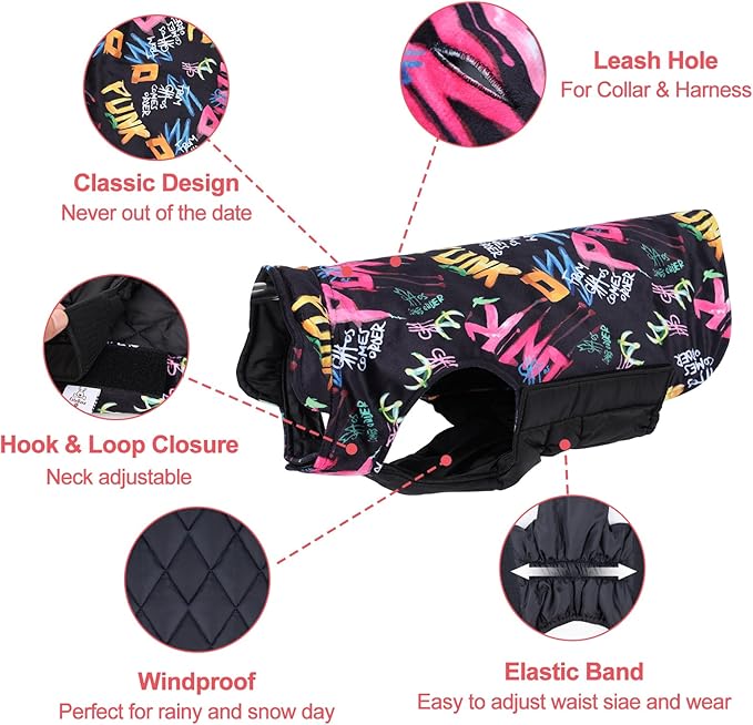 GMF Winter Dog Jacket - Reversible, Windproof & Waterproof, Thick Soft Coat with Leash Hole for Small to Large Dogs