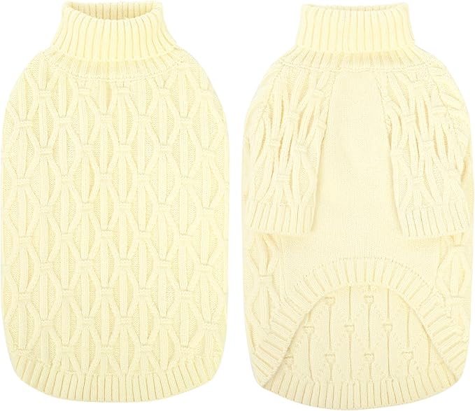 Queenmore Knitted XS Dog Sweater,Turtleneck Pullover Small Dog Sweater,Soft DogSweaters for Small Dogs Male Female,Pet Sweaters for Dogs,Thick Warm Pet Clothes for Teacup,Chihuahua（Beige,XS