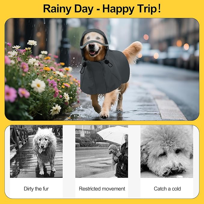 DENTRUN Heavy Duty Dog Raincoat with Hood for German Shepherd, Alaskan Malamute – All-Weather Protection for Hiking, Hunting, Stormy Days – Reinforced Seams, XXXL