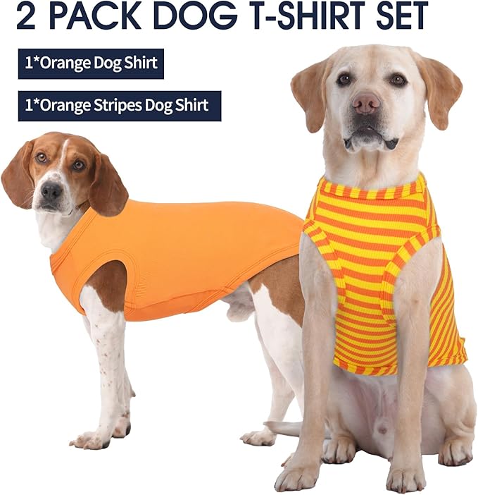 IECOii 2 Pack Summer Dog Clothes for Large Dogs,Breathable Stretchy Pet T-Shirts Lightweight Tank Top Sleeveless Vest for Outdoor Sun Protection - Fit for Large Breeds Labrador,Orange+Stripes,3XL