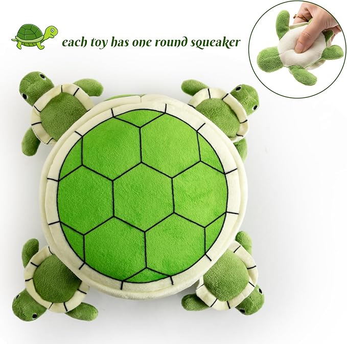 Hollypet Squeaky Dog Toy, Interactive Plush Hide and Seek Dog Toys for Small Medium Sized Dogs and Non-Aggressive Chewers, Puppy Teeth Clean Chew Toys, Turtles