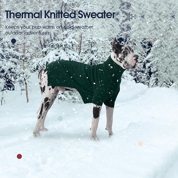 IECOii Great Dane Sweater,5XL Extra Large Sweater for Giant Breed Dogs in Winter,Turtleneck Cold Weather Knit Clothes,Machine Washable,Elastic Pullover for Saint Bernard,Mastiff (Green,XXXXXL)