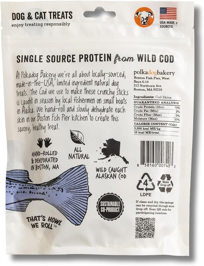 Polkadog Fish Skin Shorties Variety 3-Pack – Includes 2x Cod and 1x Salmon. All-Natural Dog Treats, Made in USA, Single Ingredient, Omega-3 Rich, Grain-Free & Hypoallergenic Jerky for All Breeds