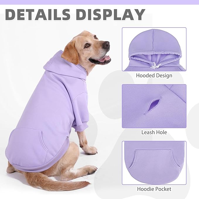 KOOLTAIL Basic Dog Hoodie - Soft & Warm Dog Hoodie Sweater with Leash Hole and Pocket, Pet Winter Coat, Cold Weather Clothes Sweatshirt for Small Medium Large Dogs Puppy Cat Boys Girls Lavender XXL