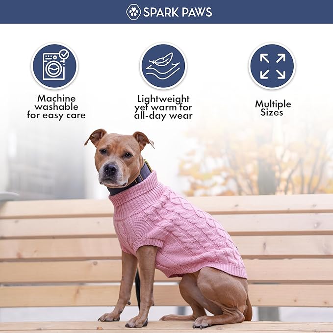 Spark Paws Knit Dog Sweater – Ultra Soft Warm Winter Dog Sweater for Small, Medium & Large Dogs – Stretch Fit Pet Sweater for French Bulldog, Pitbull, Girl & Boy Dogs Jacket, (Pink Cableknit, M)